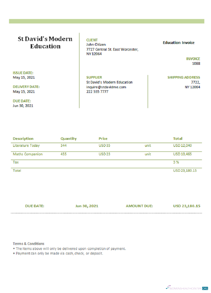 Download USA St David’s Modern Education invoice Photoshop template